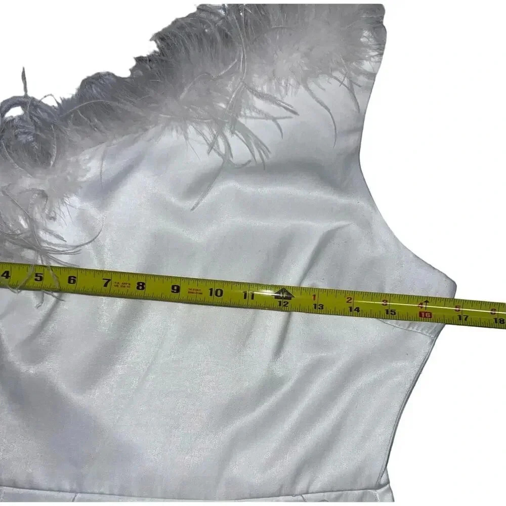 Altar’d State White Feather Trimmed Satin Mini Dress Size Medium Bridal - Picture 6 of 10